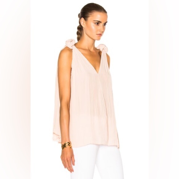 SMYTHE satin powder pink knotted shoulder V neck sleeveless blouse medium Vguc - Picture 3 of 11
